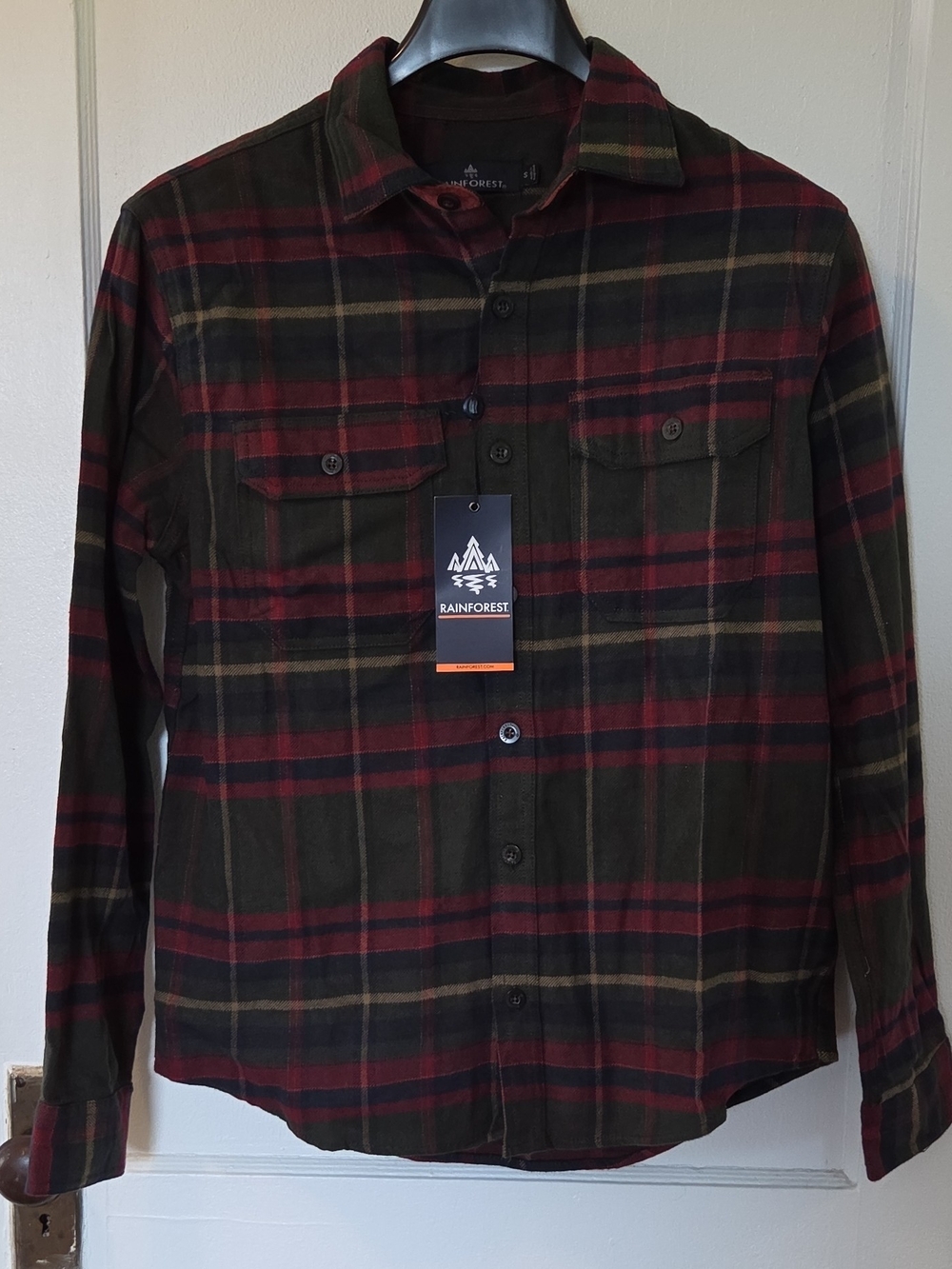 Rainforest Men's Olive & Burgundy Plaid Button-Up Shirt